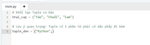 Cú pháp khởi tạo Tuple