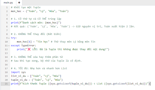 Đặc điểm nổi bật của tuple Python