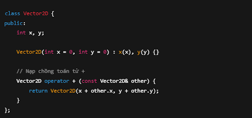 Ví dụ nạp chồng toán tử + trong lớp Vector2D