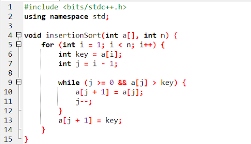 Ví dụ thuật toán sắp xếp chèn trong C++ 