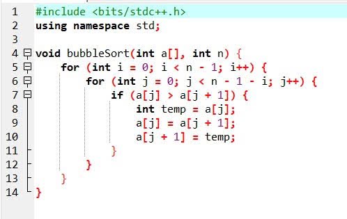 Ví dụ thuật toán sắp xếp nổi bọt trong C++ 