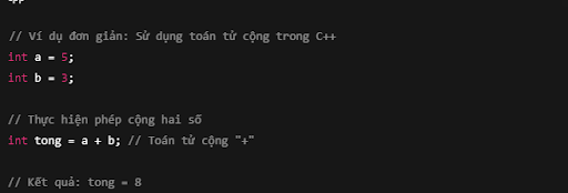 Ví dụ về sử dụng toán tử trong C++