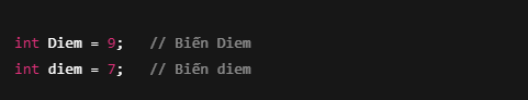 C++ phân biệt chữ hoa và chữ thường trong tên biến