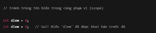  Tránh trùng tên biến trong cùng phạm vi (scope)