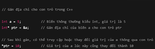 Ví dụ gán địa chỉ cho con trỏ trong C++