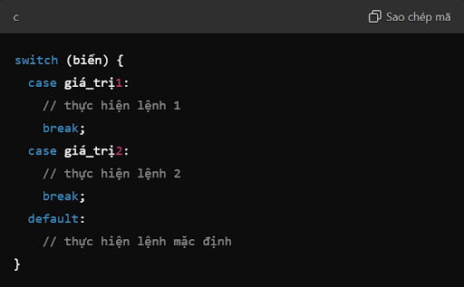 Switch case trong C++