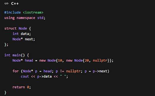 Ví dụ về cách tạo một danh sách liên kết đơn trong C++